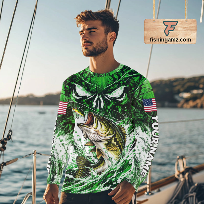 Jumping Bass Catch Lure Fishing Shirt Long Sleeve Personalized Monster Eyes Splash Green Water Outdoor Apparel NHT1736
