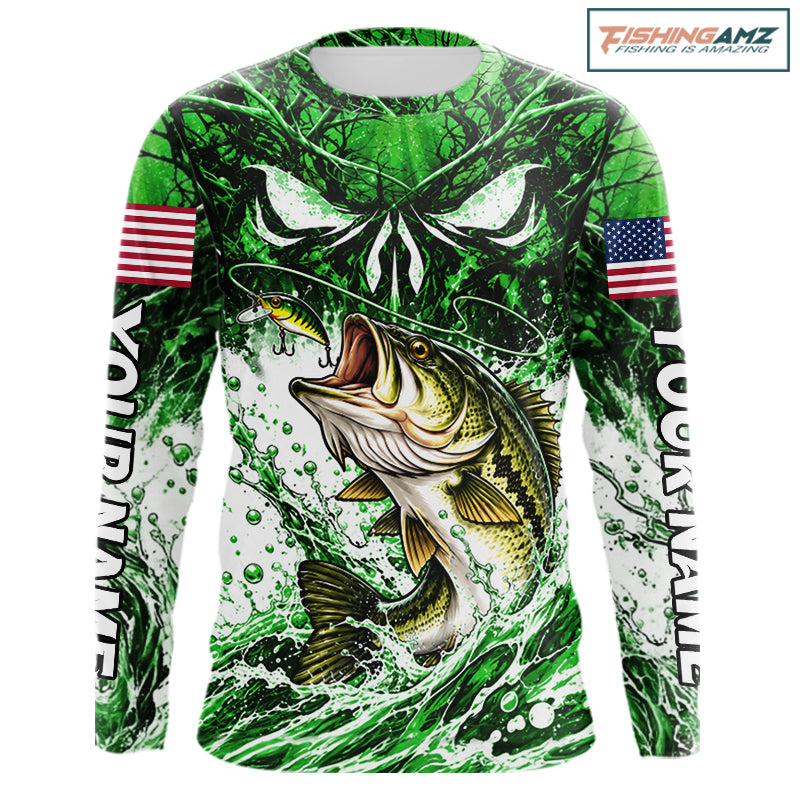 Jumping Bass Catch Lure Fishing Shirt Long Sleeve Personalized Monster Eyes Splash Green Water Outdoor Apparel NHT1736
