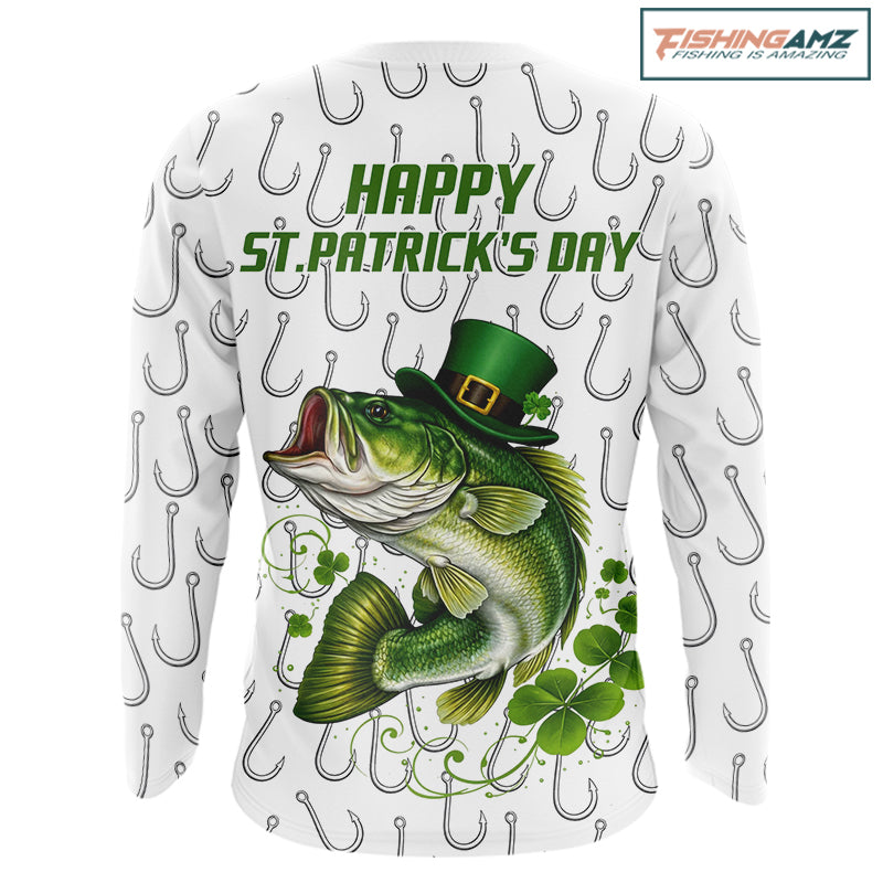 Custom St Patrick's Day Bass Fishing Long Sleeve Shirt For Men, Performance Fishing Shirts NHT423