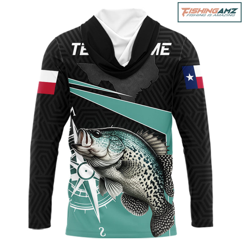 Texas Crappie Fishing Jersey, Texas Flag Patriot Custom Name Hooded Fishing Shirts Long Sleeve NHT568