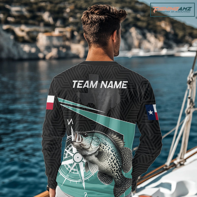 Texas Crappie Fishing Jersey, Texas Flag Patriot Custom Name Fishing Shirts Long Sleeve NHT568