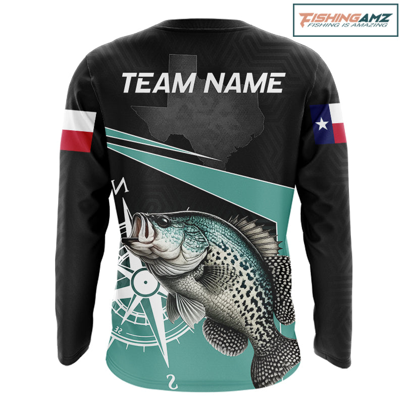 Texas Crappie Fishing Jersey, Texas Flag Patriot Custom Name Fishing Shirts Long Sleeve NHT568