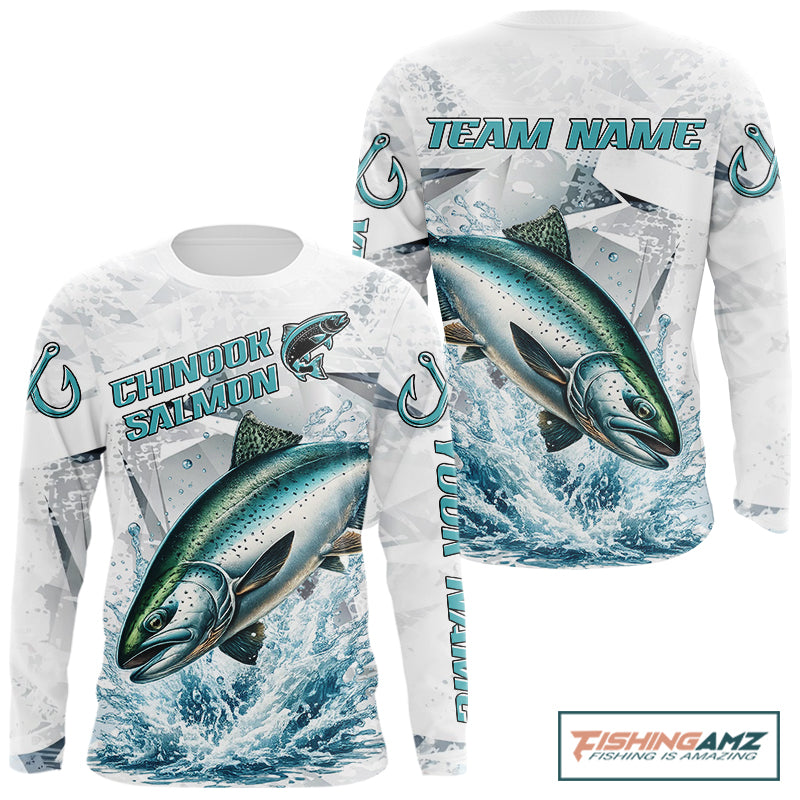 Personalized Chinook Salmon Fishing Jerseys, Salmon Long Sleeve Fishing Shirts For Men NHT571