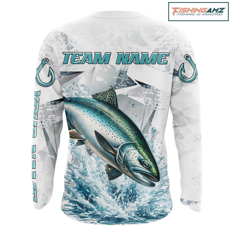 Personalized Chinook Salmon Fishing Jerseys, Salmon Long Sleeve Fishing Shirts For Men NHT571
