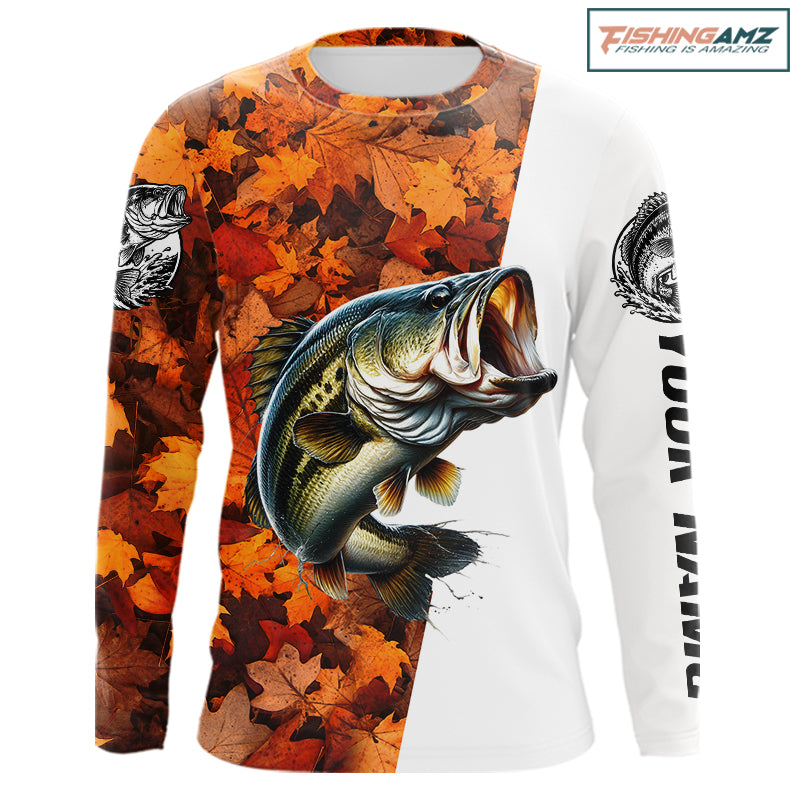 Autumn Bass Fishing Shirt For Men, Fall Largemouth Bass Long Sleeve Fishing Jersey NHT1757