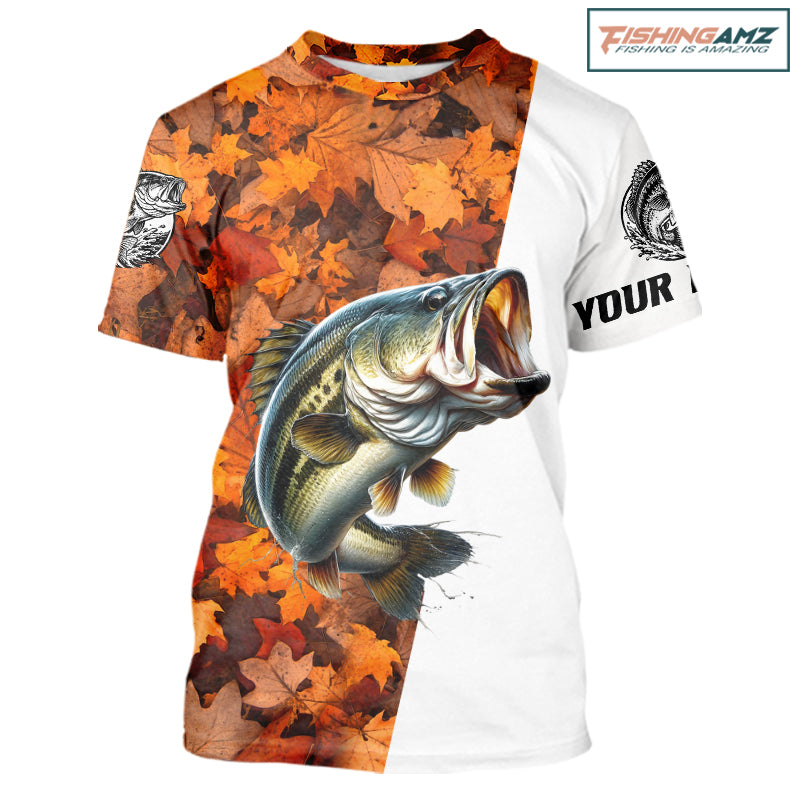 Autumn Bass Fishing Shirt For Men, Fall Largemouth Bass Short Sleeve Fishing Jersey NHT1757