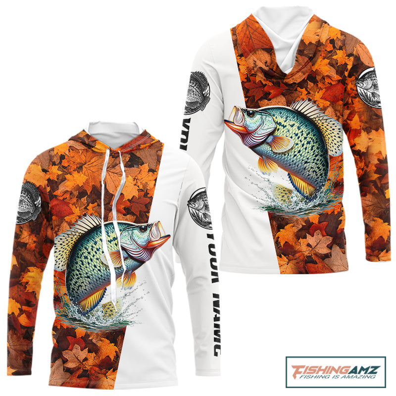 Autumn Crappie Hooded Fishing Shirt For Men, Fall Crappie Long Sleeve Fishing Jersey NHT1759