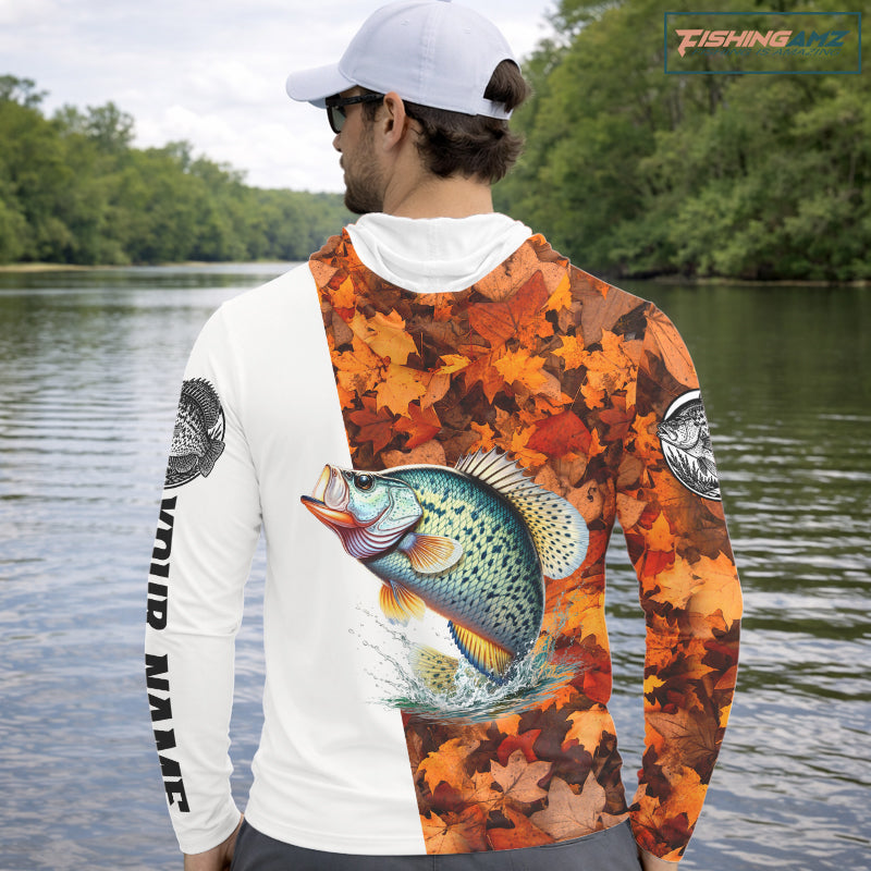 Autumn Crappie Hooded Fishing Shirt For Men, Fall Crappie Long Sleeve Fishing Jersey NHT1759