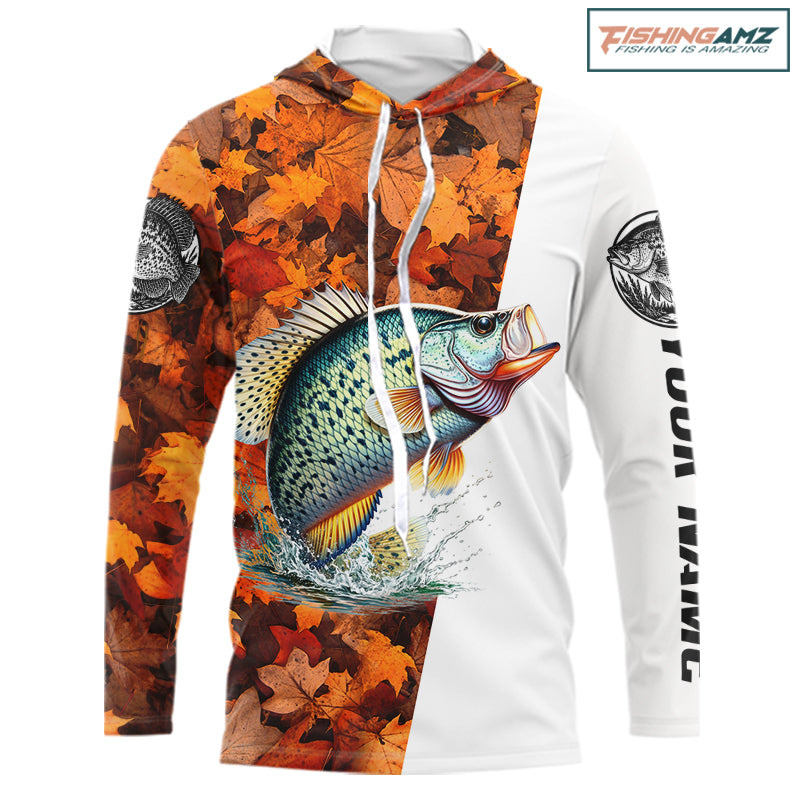 Autumn Crappie Hooded Fishing Shirt For Men, Fall Crappie Long Sleeve Fishing Jersey NHT1759