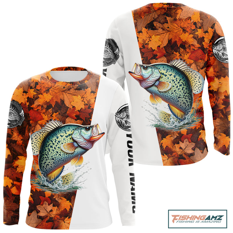 Autumn Crappie Fishing Shirt For Men, Fall Crappie Long Sleeve Fishing Jersey NHT1759