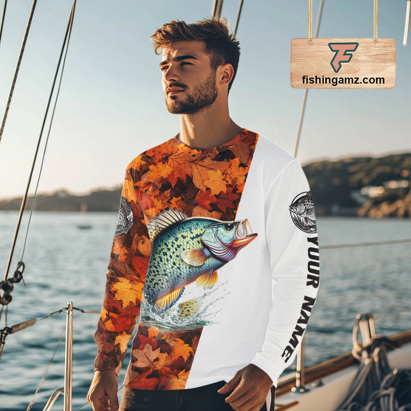 Autumn Crappie Fishing Shirt For Men, Fall Crappie Long Sleeve Fishing Jersey NHT1759