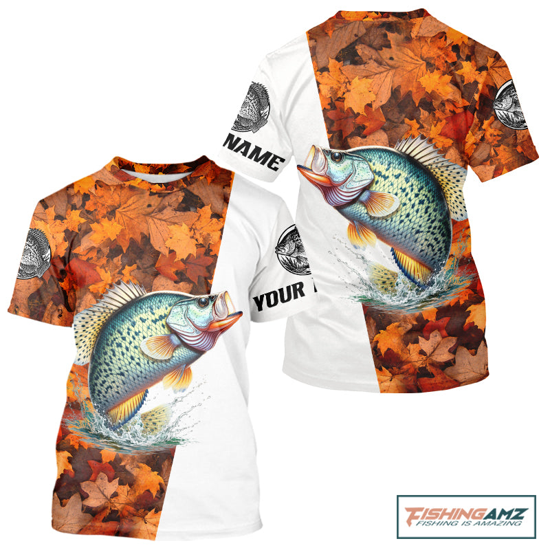 Autumn Crappie Fishing Shirt For Men, Fall Crappie Short Sleeve Fishing Jersey NHT1759