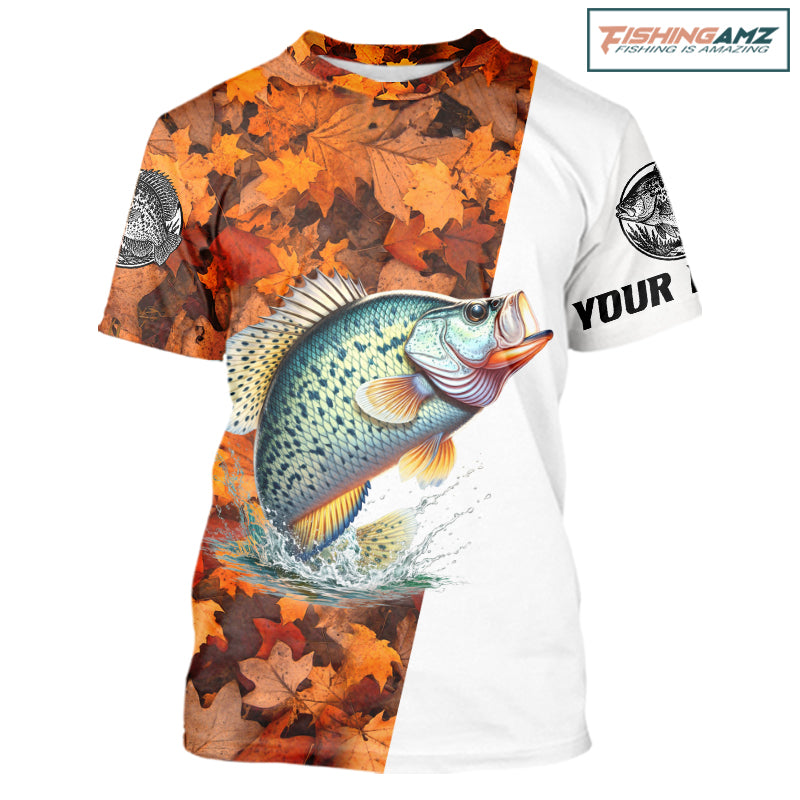 Autumn Crappie Fishing Shirt For Men, Fall Crappie Short Sleeve Fishing Jersey NHT1759