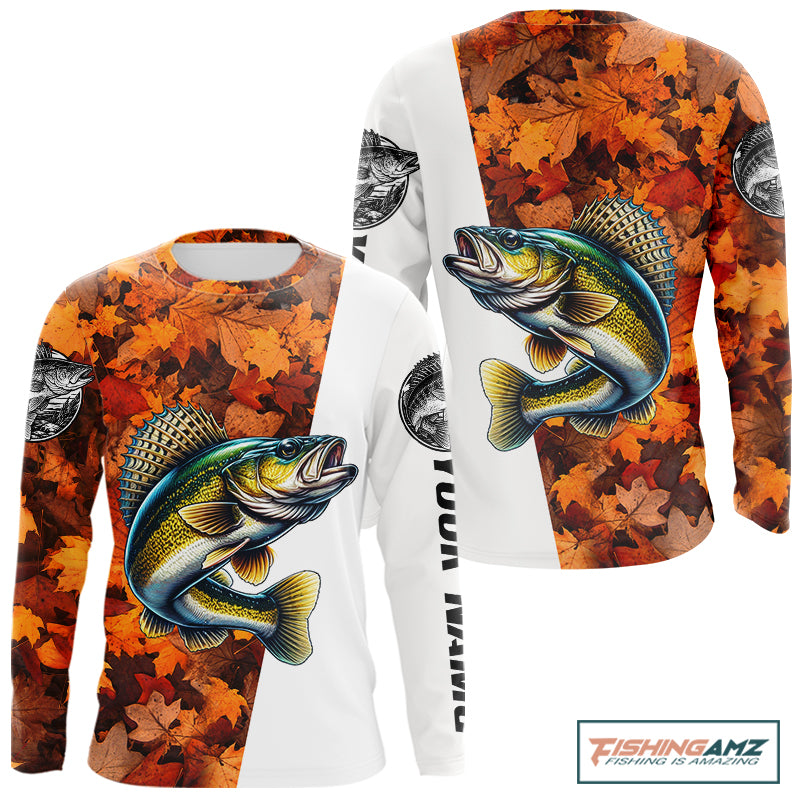 Autumn Walleye Fishing Shirt For Men, Fall Walleye Long Sleeve Fishing Jersey NHT1761