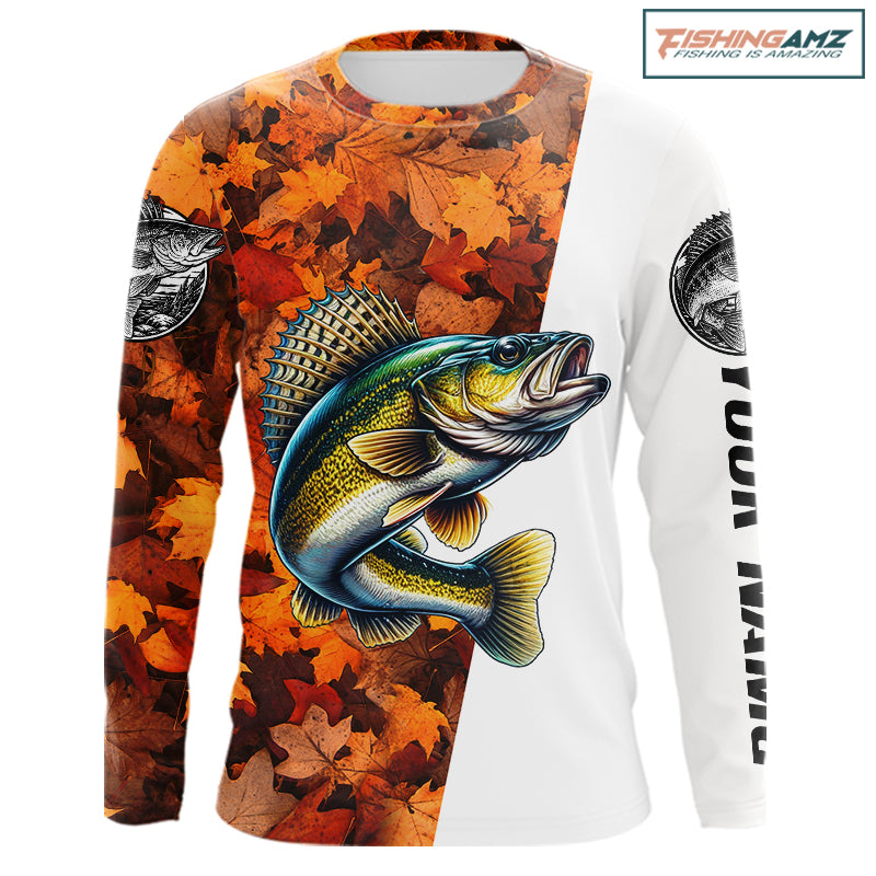 Autumn Walleye Fishing Shirt For Men, Fall Walleye Long Sleeve Fishing Jersey NHT1761