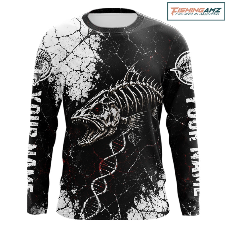 Skeleton Fish Long Sleeve Shirt DNA Helix Graphic Fishing Lover 3D Print Angler Gift Apparel 