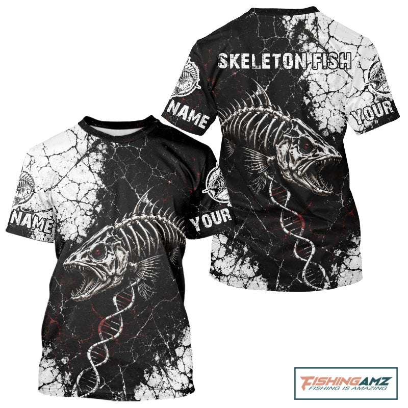 design Skeleton Fish Fishing T - Shirt DNA Helix Graphic Fishing Lover 3D Print Angler Gift Apparel 