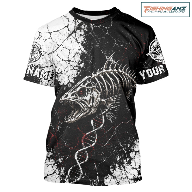 design Skeleton Fish Fishing T - Shirt DNA Helix Graphic Fishing Lover 3D Print Angler Gift Apparel 