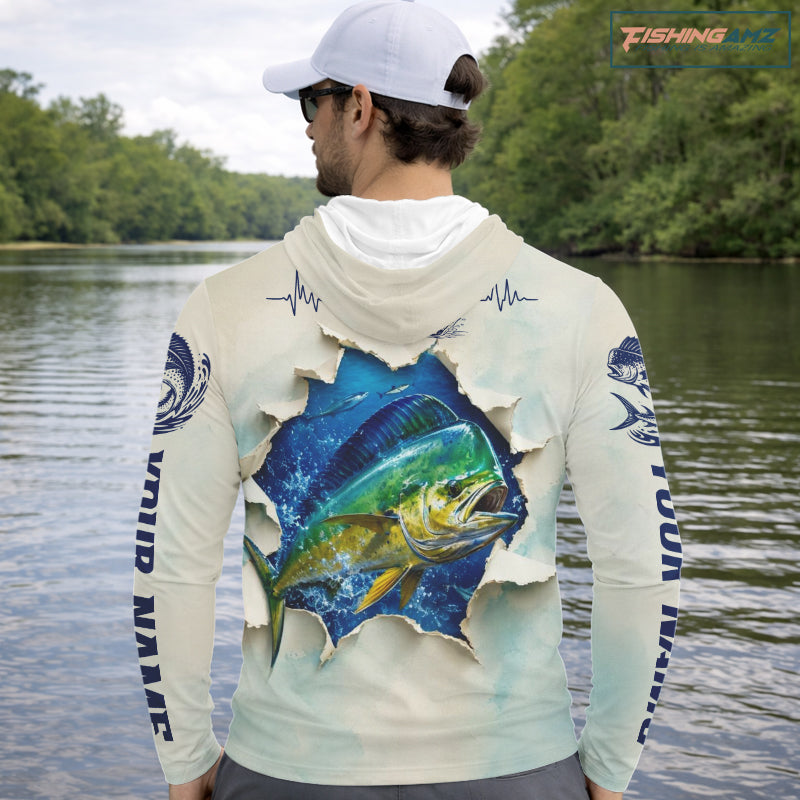 Mahi Mahi Fishing Long Sleeve Hooded Shirt 3D Ocean Fish Graphic Angler Gift For Fishing Lovers 