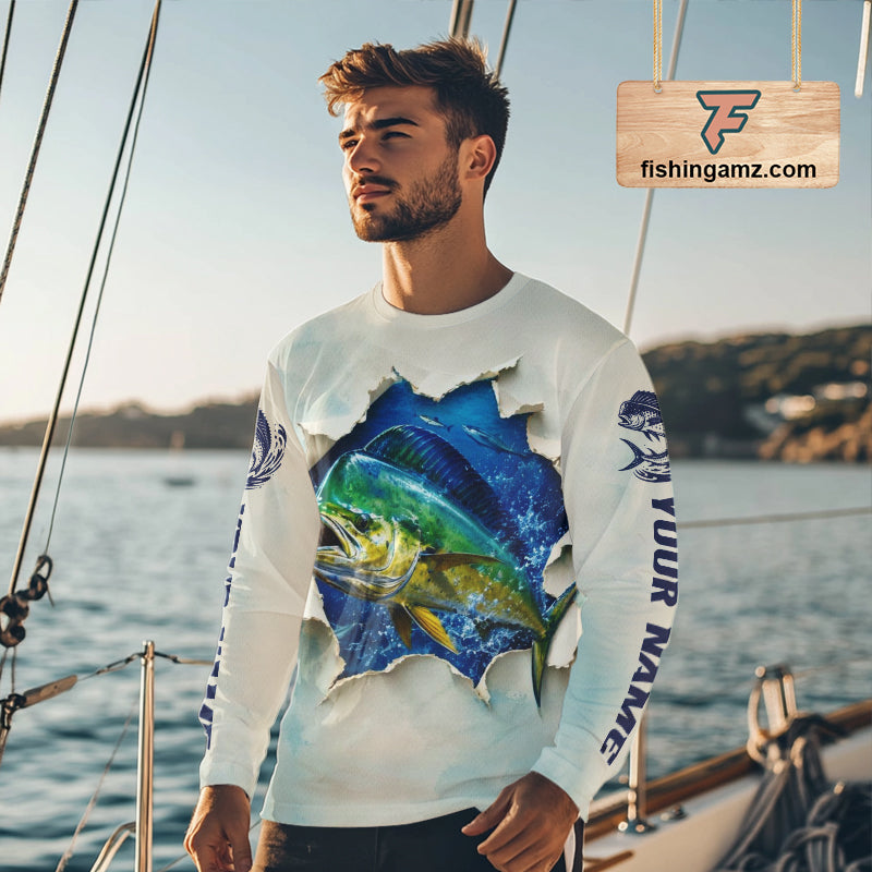 Design Mahi Mahi Fishing Long Sleeve Shirt 3D Ocean Fish Graphic Angler Gift For Fishing Lovers 