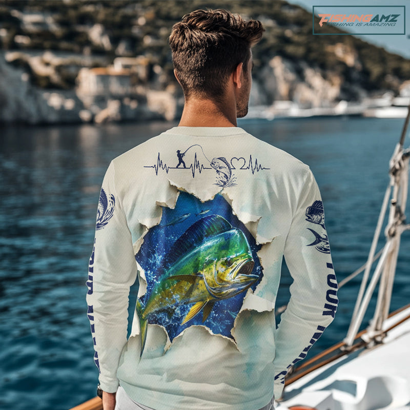 Design Mahi Mahi Fishing Long Sleeve Shirt 3D Ocean Fish Graphic Angler Gift For Fishing Lovers 