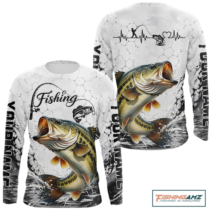 Custom Name Bass Fishing Long Sleeve Performance Shirt, Bass Gift For Men 