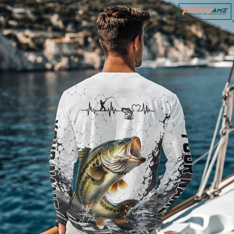 Custom Name Bass Fishing Long Sleeve Performance Shirt, Bass Gift For Men 