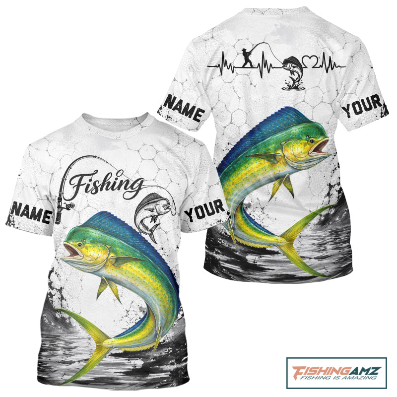 design DNA fIshing Custom Name Mahi Mahi Fishing T - Shirt Performance, Dolphin Gift For Men 