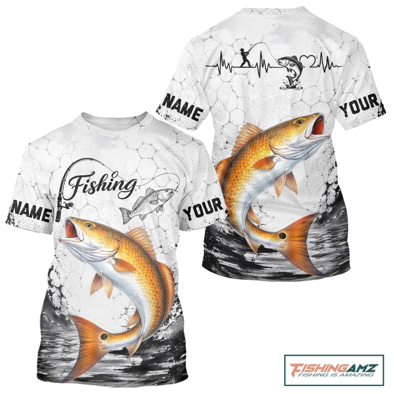 Design saltwater fishing Custom Name Redfish Fishing T - Shirt Performance, Red Drum Gift For Men