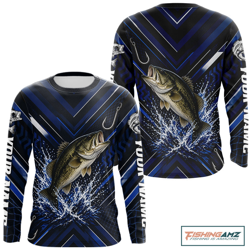 Blue Largemouth Bass Fishing Shirt Long Sleeve, Personalized Fishing Jersey, Custom Team Fishing Apparel NHT1581