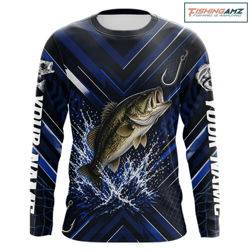 Blue Largemouth Bass Fishing Shirt Long Sleeve, Personalized Fishing Jersey, Custom Team Fishing Apparel NHT1581