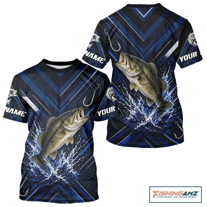 Blue Largemouth Bass Fishing Shirt Short Sleeve, Personalized Fishing Jersey, Custom Team Fishing Apparel NHT1581