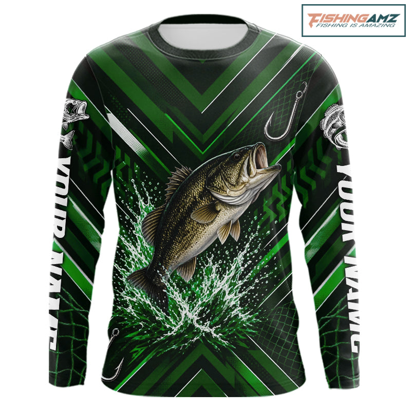 Green Largemouth Bass Fishing Shirt Long Sleeve, Personalized Fishing Jersey, Custom Team Fishing Apparel NHT1582