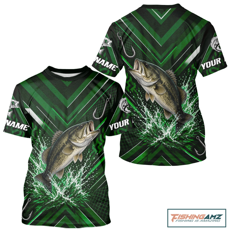 Green Largemouth Bass Fishing Shirt Short Sleeve, Personalized Fishing Jersey, Custom Team Fishing Apparel NHT1582