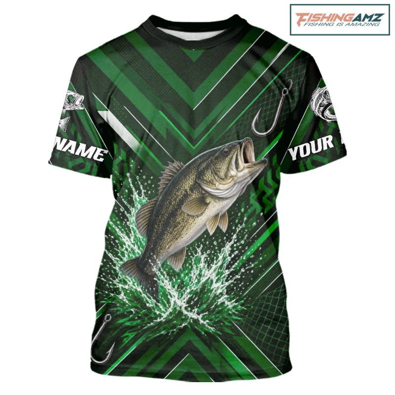 Green Largemouth Bass Fishing Shirt Short Sleeve, Personalized Fishing Jersey, Custom Team Fishing Apparel NHT1582