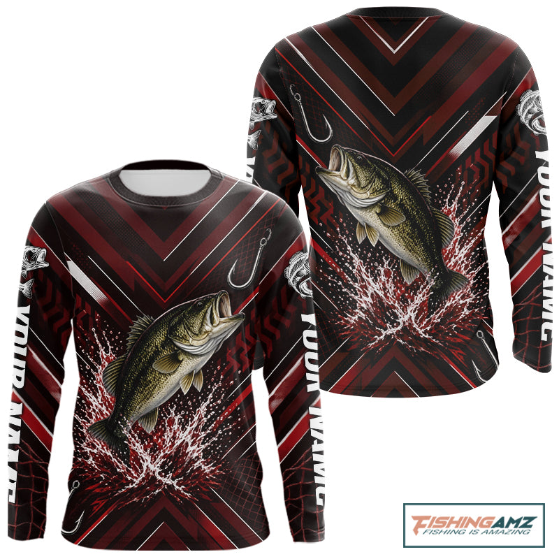 Red Largemouth Bass Fishing Shirt Long Sleeve, Personalized Fishing Jersey, Custom Team Fishing Apparel NHT1583