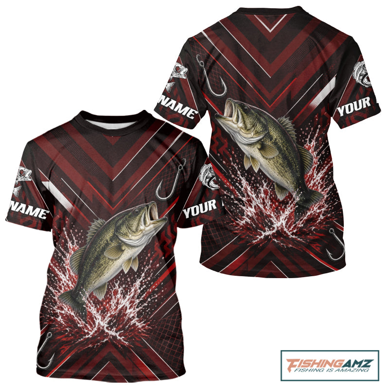 Red Largemouth Bass Fishing Shirt Short Sleeve, Personalized Fishing Jersey, Custom Team Fishing Apparel NHT1583