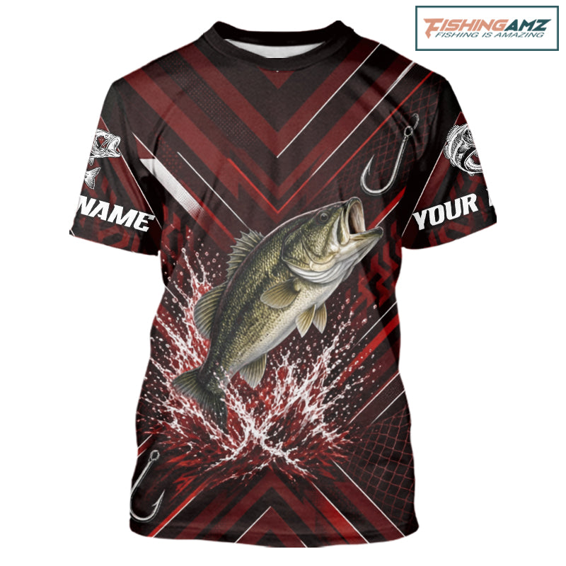 Red Largemouth Bass Fishing Shirt Short Sleeve, Personalized Fishing Jersey, Custom Team Fishing Apparel NHT1583