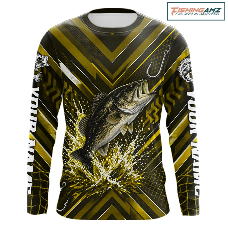 Yellow Largemouth Bass Fishing Shirt Long Sleeve, Personalized Fishing Jersey, Custom Team Fishing Apparel NHT1584