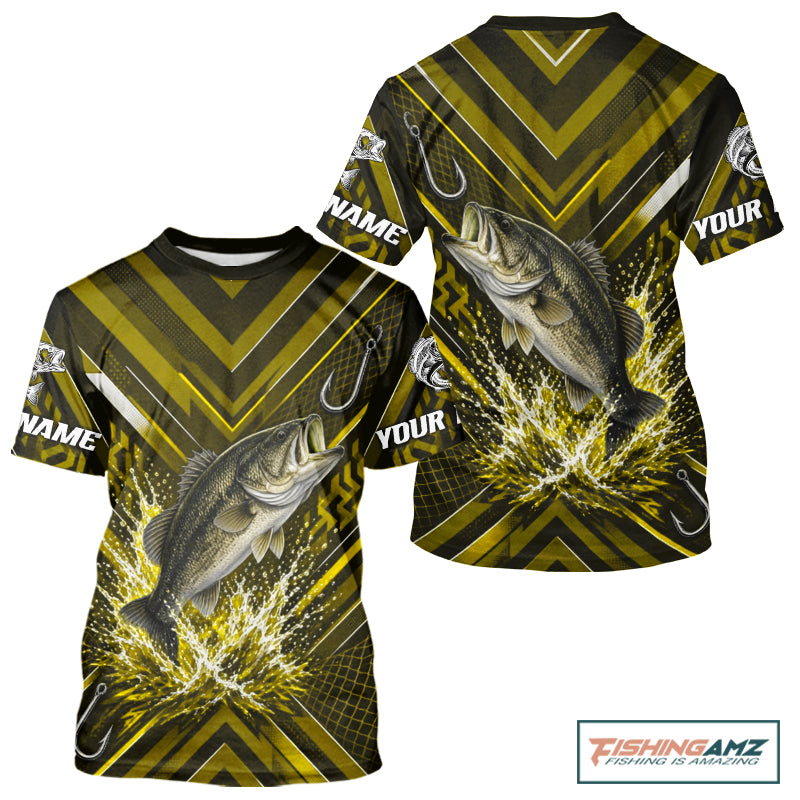 Yellow Largemouth Bass Fishing Shirt Short Sleeve, Personalized Fishing Jersey, Custom Team Fishing Apparel NHT1584