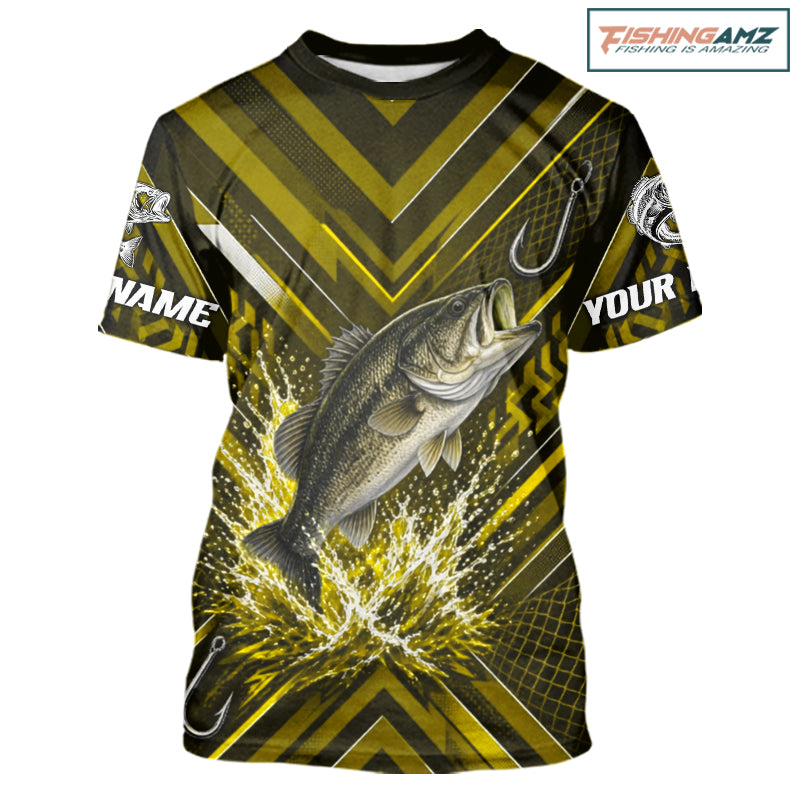 Yellow Largemouth Bass Fishing Shirt Short Sleeve, Personalized Fishing Jersey, Custom Team Fishing Apparel NHT1584