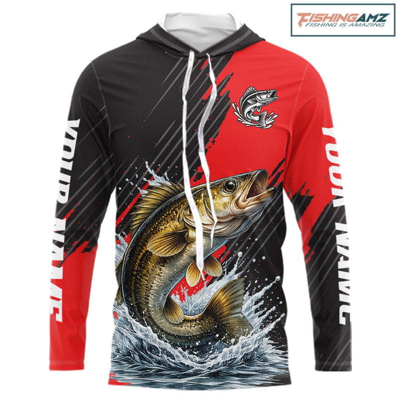 Walleye Fishing Long Sleeve Hooded Tournament Shirts, Personalized Walleye Fishing Jerseys NHT585