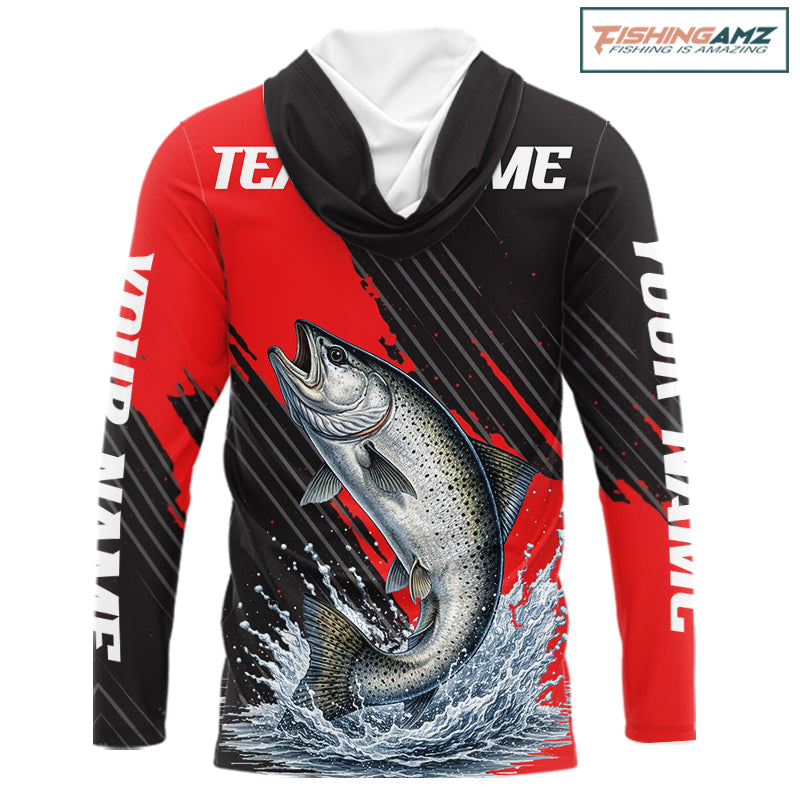 Chinook Salmon Fishing Long Sleeve Hooded Tournament Shirts, Personalized Salmon Fishing Jerseys NHT587