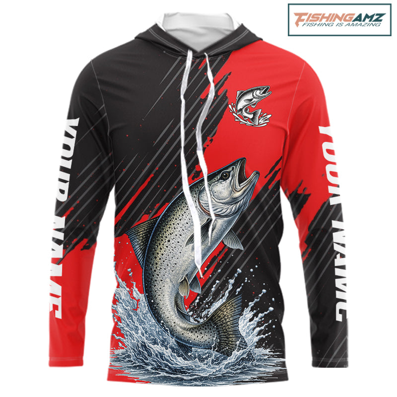 Chinook Salmon Fishing Long Sleeve Hooded Tournament Shirts, Personalized Salmon Fishing Jerseys NHT587
