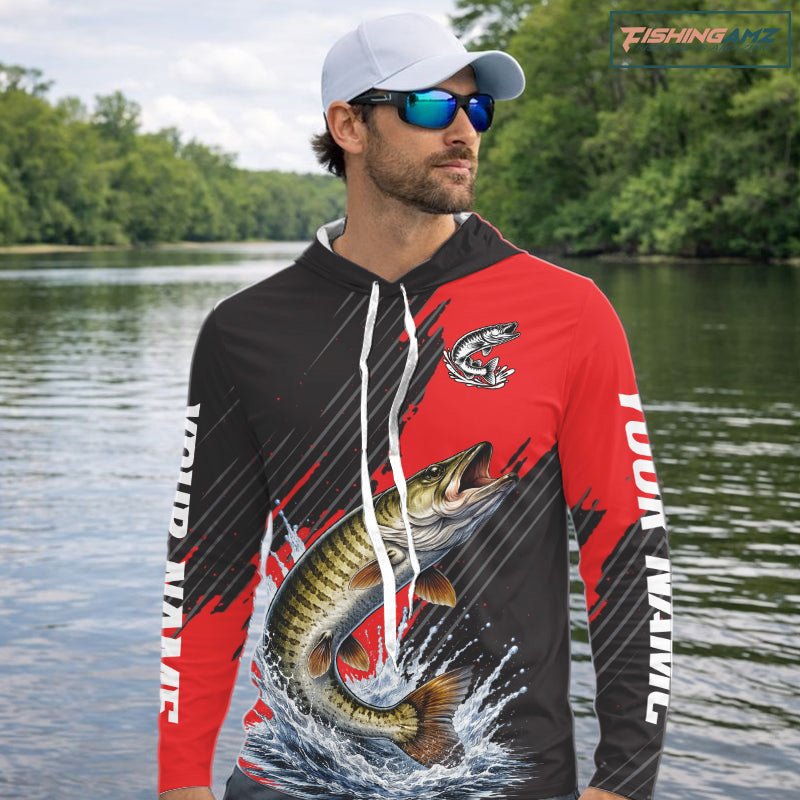Hooded Musky Fishing Long Sleeve Tournament Shirts, Personalized Musky Fishing Jerseys NHT588