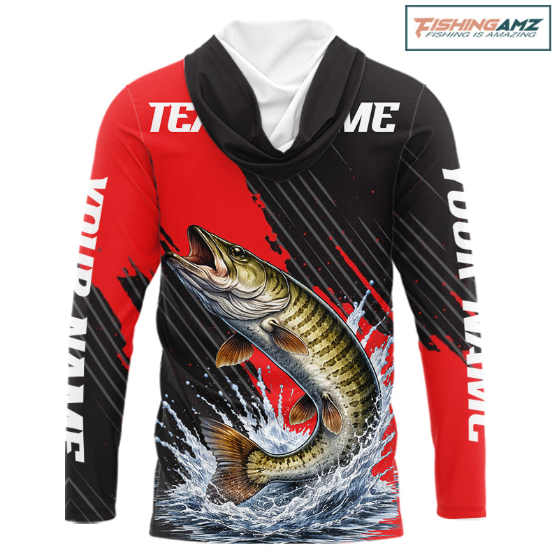 Hooded Musky Fishing Long Sleeve Tournament Shirts, Personalized Musky Fishing Jerseys NHT588