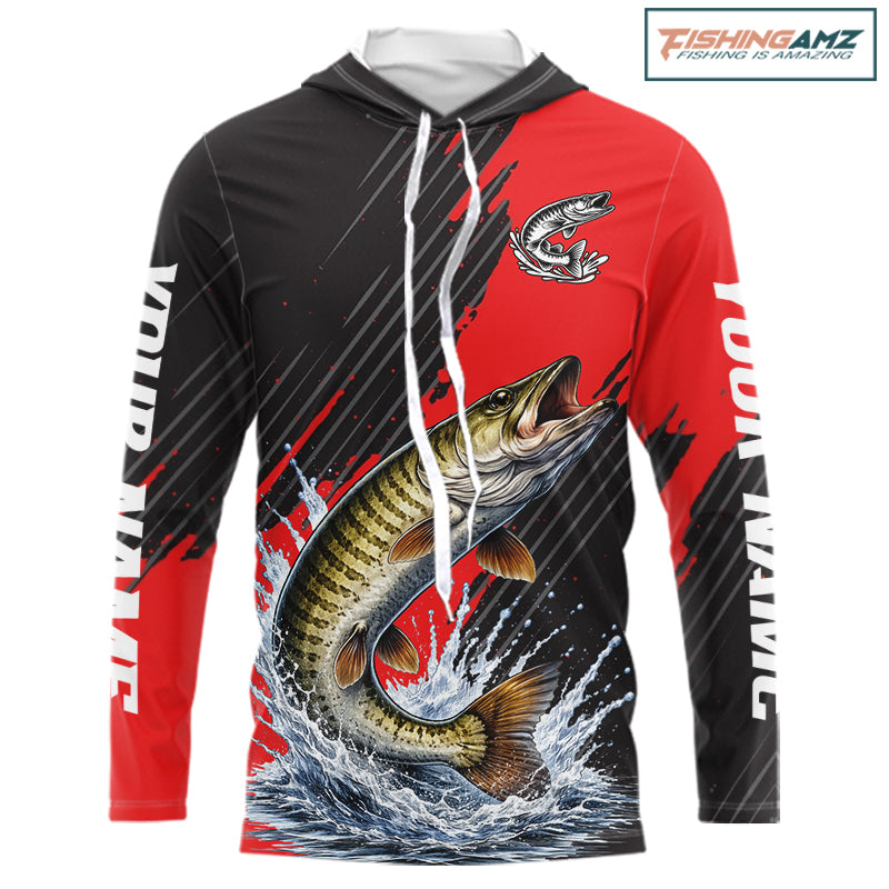 Hooded Musky Fishing Long Sleeve Tournament Shirts, Personalized Musky Fishing Jerseys NHT588