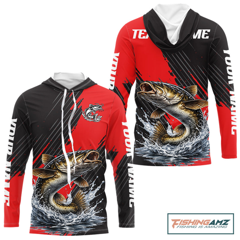 Hooded Catfish Fishing Long Sleeve Tournament Shirts, Personalized Catfish Fishing Jerseys NHT589