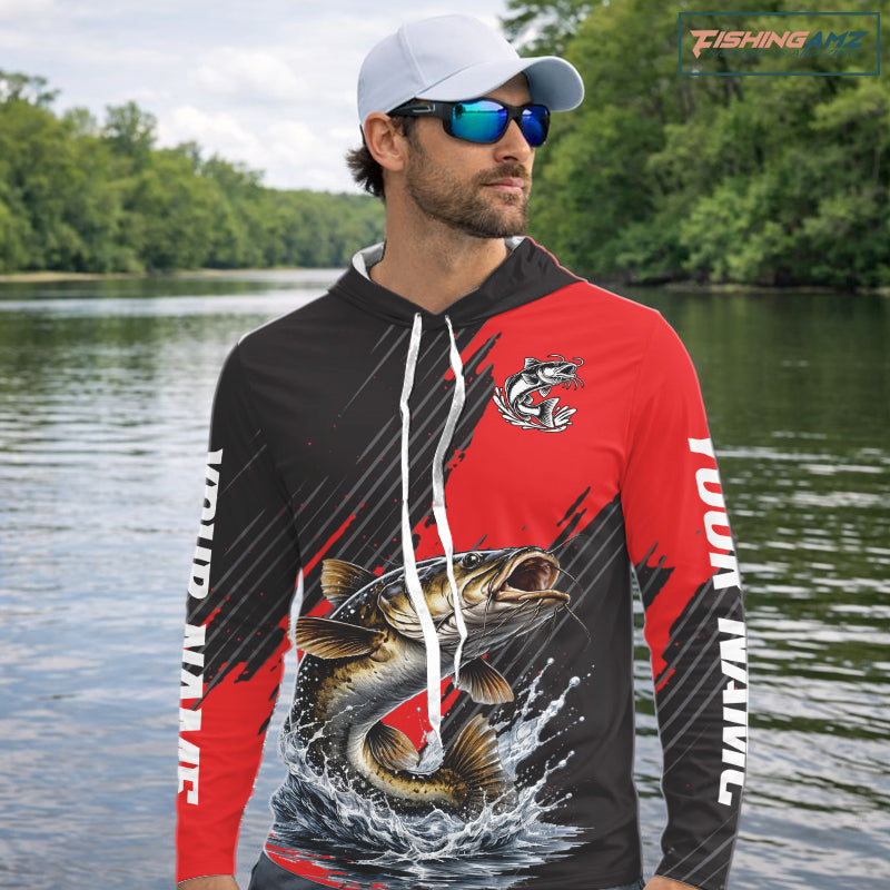 Hooded Catfish Fishing Long Sleeve Tournament Shirts, Personalized Catfish Fishing Jerseys NHT589