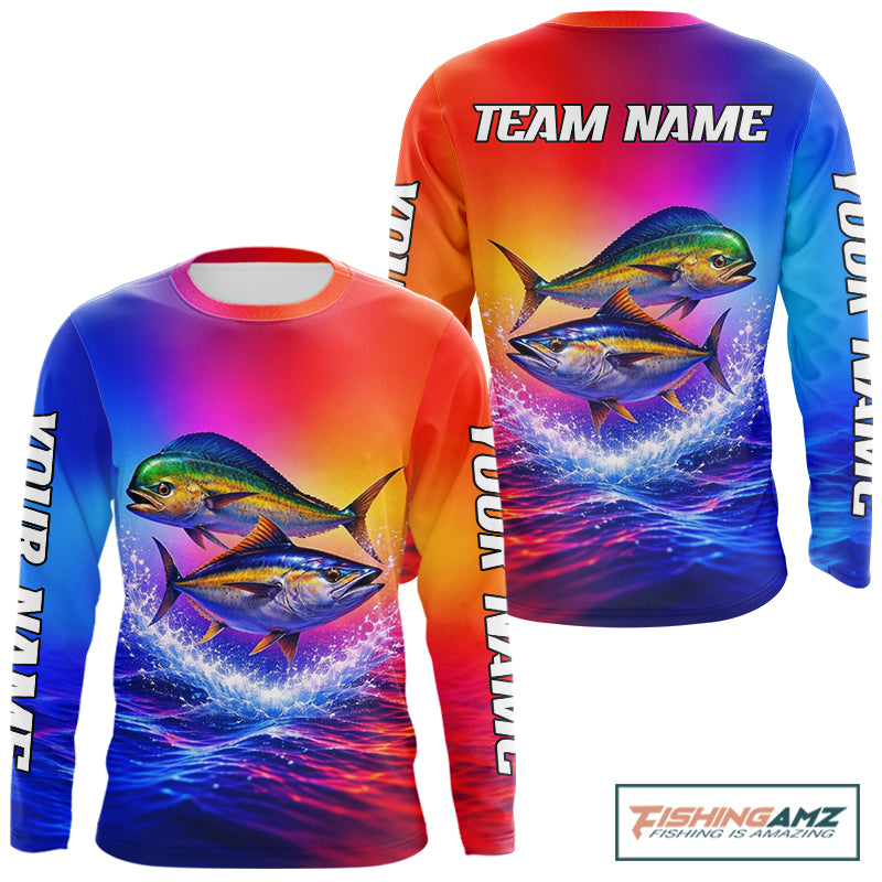 Personalized Mahi Mahi, Tuna Neon Performance Fishing Shirt, Offshore Tournament Shirts NHT599